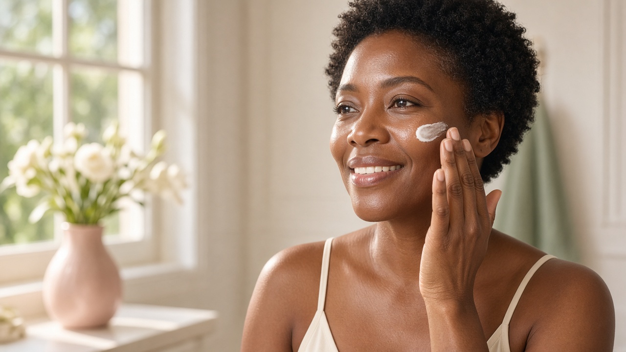 Woman applying sunscreen before heading out